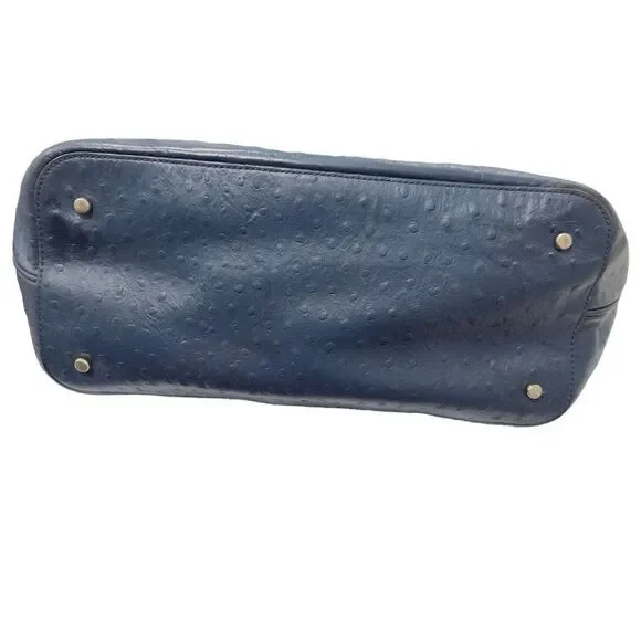KATE SPADE Navy Blue Large Ostrich Embossed Leather Tote Bag Purse EUC